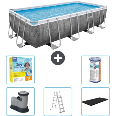 Piscine Rectangulaire Bestway Power Steel - Impression Rotin - 549 x 274 x 122 - Comprend des Accessoires CB33 (1/3)