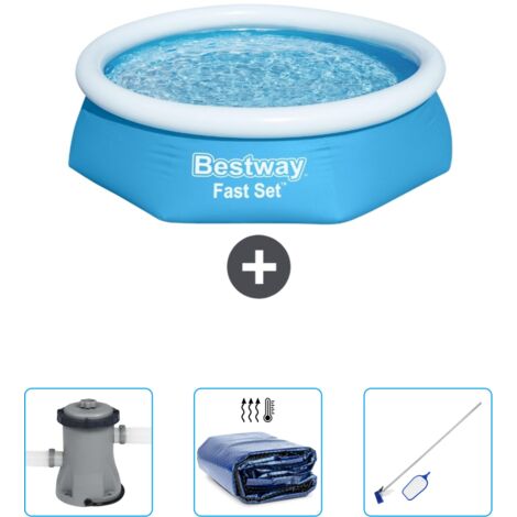Piscine Gonflable Ronde Fast Set Bestway - 244 x 61 cm - Bleue - Incluse Accessoire CB42 (1/4)