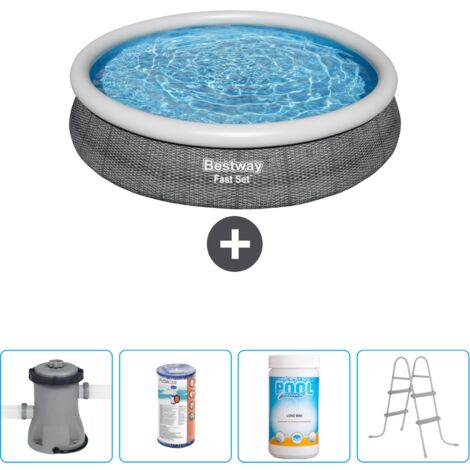 Piscine gonflable ronde Bestway à réglage rapide - Imprimé rotin - 366 x 76 cm - Comprend des Accessoires CB60 (1/4)