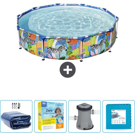 Piscine Bestway Ronde Steel Pro - 305 x 66 cm - Imprimé Jungle - Incluse Accessoire CB7 (1/5)
