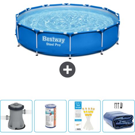 Piscine Bestway Ronde Steel Pro - 366 x 76 cm - Bleue - Comprend des Accessoires CB50 (1/4)