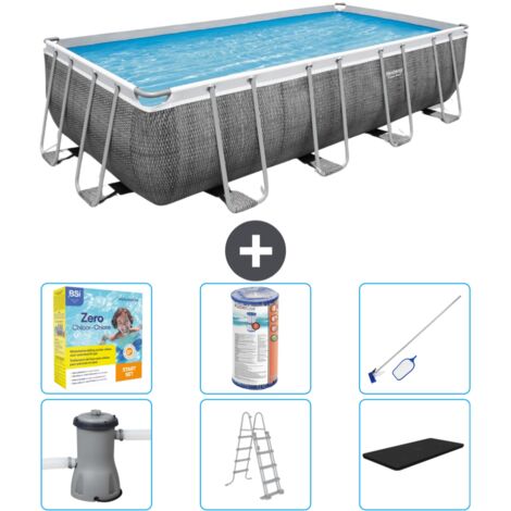 Piscine Rectangulaire Bestway Power Steel - Impression Rotin - 488 x 244 x 122 - Comprend des Accessoires CB36 (1/4)