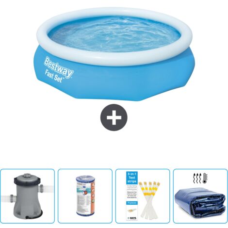 Piscine gonflable ronde Bestway à réglage rapide - 305 x 76 cm - Bleue - Comprend des Accessoires CB50 (1/4)