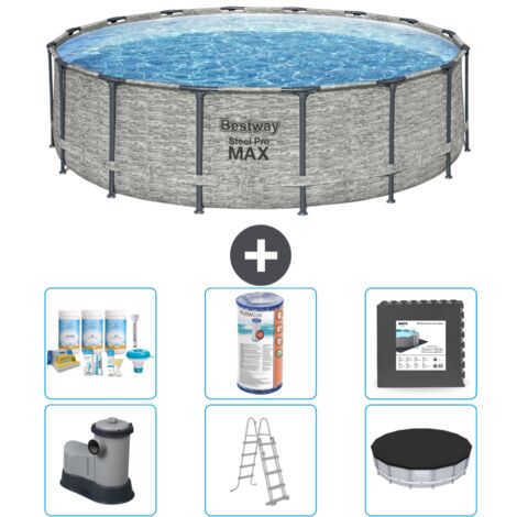 Piscine Bestway ronde Steel Pro MAX - Impression pierre - 488 x 122 cm - Comprend des Accessoires CB31 (1/4)