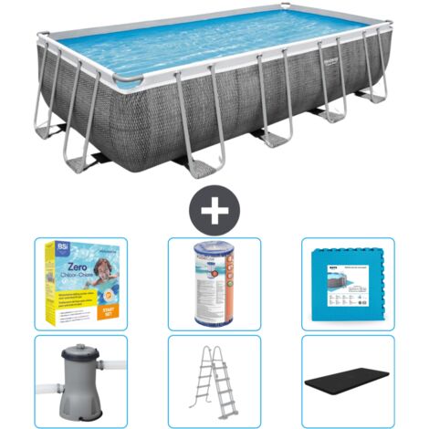 Piscine Rectangulaire Bestway Power Steel - Impression Rotin - 488 x 244 x 122 - Comprend des Accessoires CB34 (1/4)