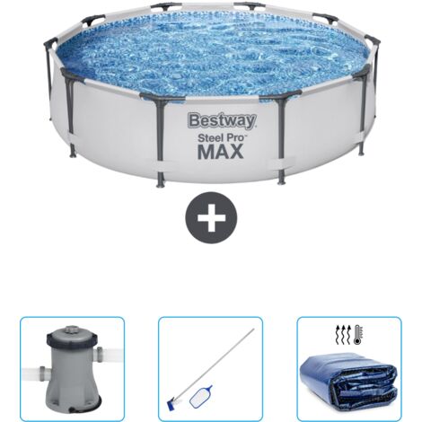 Piscine Bestway Ronde Steel Pro MAX - 305 x 76 cm - Grise - Incluse Accessoire CB45 (1/4)