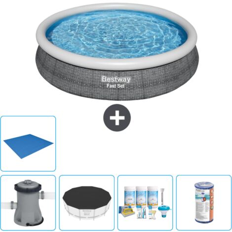 Piscine gonflable ronde Bestway à réglage rapide - Imprimé rotin - 366 x 76 cm - Comprend des Accessoires CB11 (1/5)