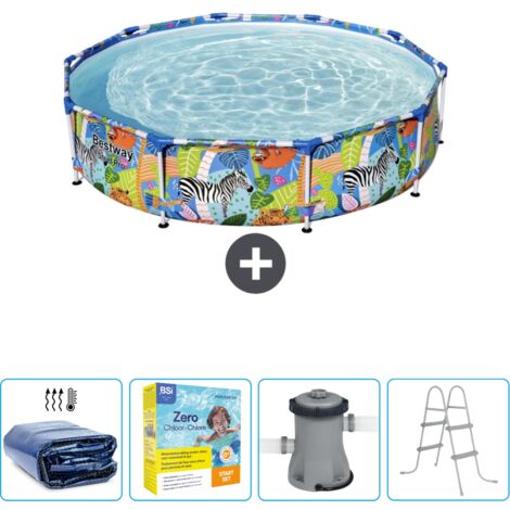 Piscine Bestway Ronde Steel Pro - 305 x 66 cm - Imprimé Jungle - Incluse Accessoire CB9 (1/5)