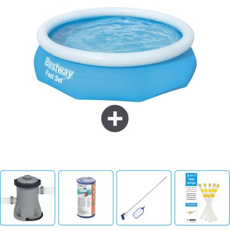 Piscine gonflable ronde Bestway à réglage rapide - 305 x 76 cm - Bleue - Comprend des Accessoires CB58 (1/4)