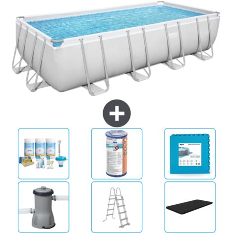 Piscine Rectangulaire Bestway Power Steel - 488 x 244 x 122 - Grise - Comprend des Accessoires CB30 (1/4)