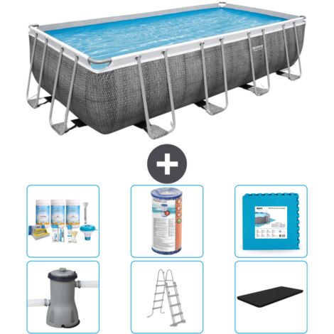 Piscine Rectangulaire Bestway Power Steel - Impression Rotin - 488 x 244 x 122 - Comprend des Accessoires CB30 (1/4)
