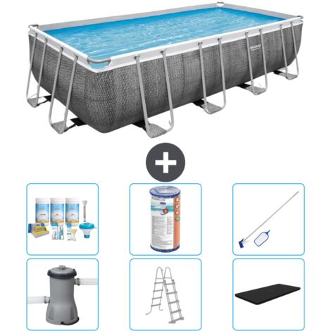 Piscine Rectangulaire Bestway Power Steel - Impression Rotin - 488 x 244 x 122 - Comprend des Accessoires CB32 (1/4)