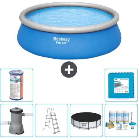 Piscine gonflable ronde Bestway à réglage rapide - 457 x 122 cm - Bleue - Comprend des Accessoires CB22 (1/5)
