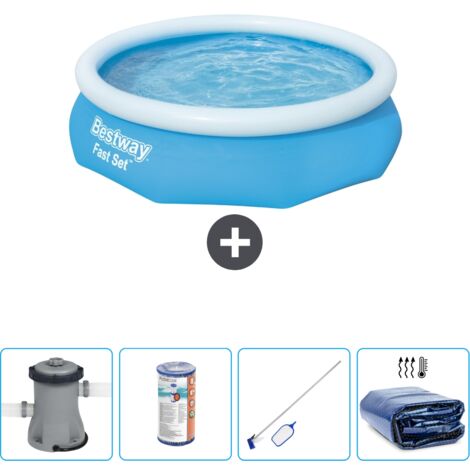 Piscine gonflable ronde Bestway à réglage rapide - 305 x 76 cm - Bleue - Comprend des Accessoires CB57 (1/4)