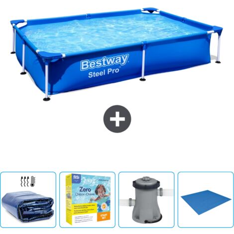 Piscine Bestway Rectangulaire Steel Pro - 221 x 150 x 43 cm - Bleue - Incluse Accessoire CB6 (1/5)