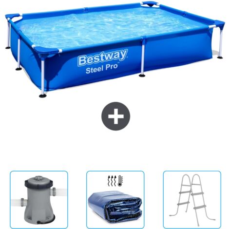 Piscine tubulaire Bestway Steel Pro 221 x 150 x 43 cm – Acier TriTech – Pompe à filtre 1249L/h – Couverture solaire WAYS D'luxe (1/4)