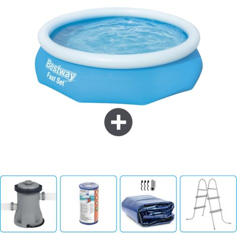 Piscine gonflable ronde Bestway à réglage rapide - 305 x 76 cm - Bleue - Comprend des Accessoires CB59 (1/4)