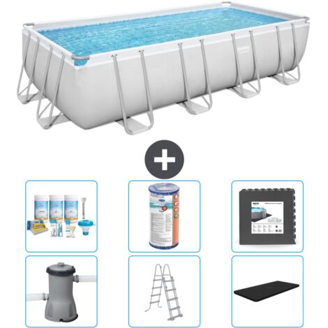 Piscine Rectangulaire Bestway Power Steel - 488 x 244 x 122 - Grise - Comprend des Accessoires CB31 (1/4)
