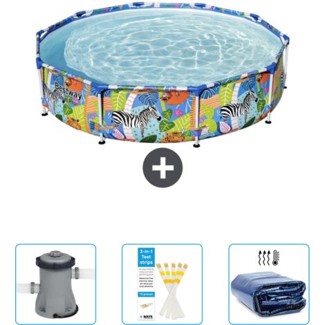 Piscine Bestway Ronde Steel Pro - 305 x 66 cm - Imprimé Jungle - Incluse Accessoire CB38 (1/4)