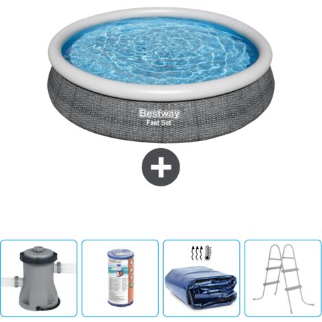 Piscine gonflable ronde Bestway à réglage rapide - Imprimé rotin - 366 x 76 cm - Comprend des Accessoires CB59 (1/4)