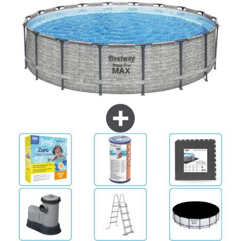 Piscine Bestway ronde Steel Pro MAX - Stone Print - 549 x 122 - Comprend des Accessoires CB35 (1/4)