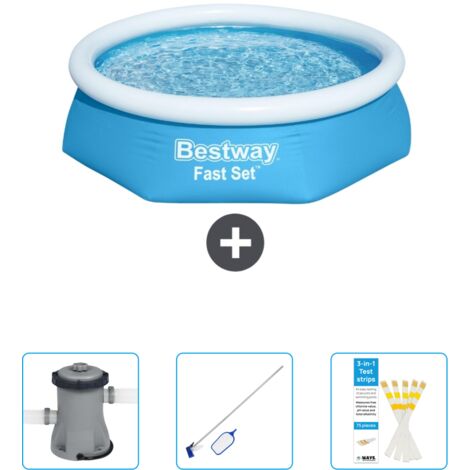 Piscine Gonflable Ronde Fast Set Bestway - 244 x 61 cm - Bleue - Incluse Accessoire CB46 (1/4)