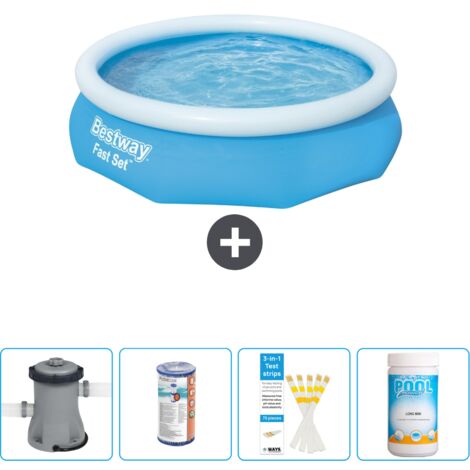 Piscine gonflable ronde Bestway à réglage rapide - 305 x 76 cm - Bleue - Comprend des Accessoires CB49 (1/4)