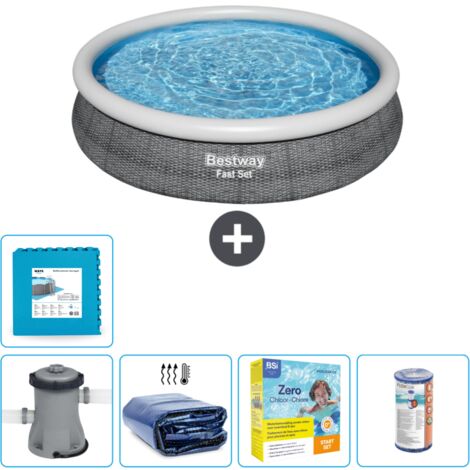 Piscine gonflable ronde Bestway à réglage rapide - Imprimé rotin - 366 x 76 cm - Comprend des Accessoires CB17 (1/5)