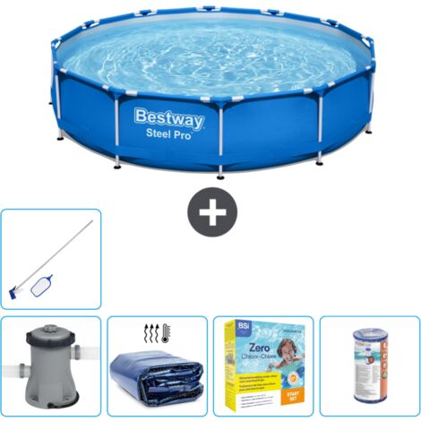 Piscine Bestway Ronde Steel Pro - 366 x 76 cm - Bleue - Comprend des Accessoires CB20 (1/5)