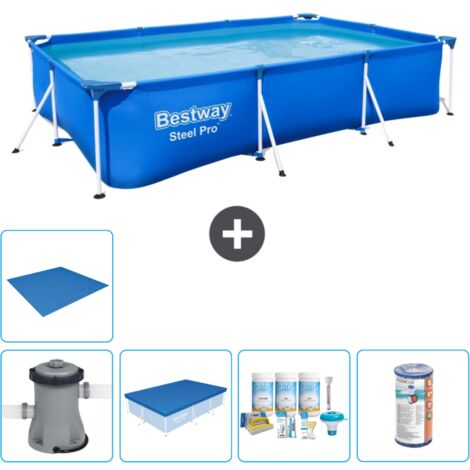Piscine Bestway Rectangulaire Steel Pro - 300 x 201 x 66 cm - Bleue - Comprend des Accessoires CB11 (1/5)