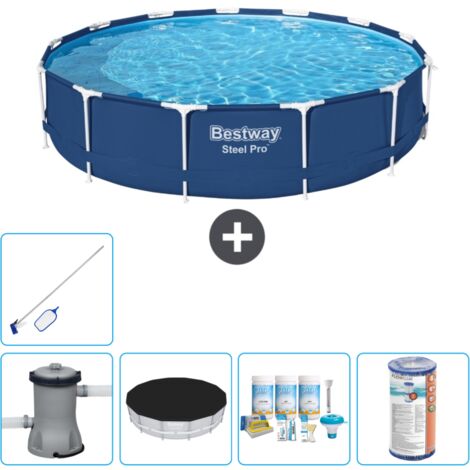Piscine Bestway Ronde Steel Pro - 396 x 84 cm - Bleue - Comprend des Accessoires CB15 (1/5)