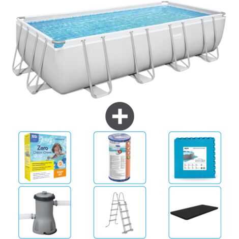 Piscine Rectangulaire Bestway Power Steel - 488 x 244 x 122 - Grise - Comprend des Accessoires CB34 (1/4)