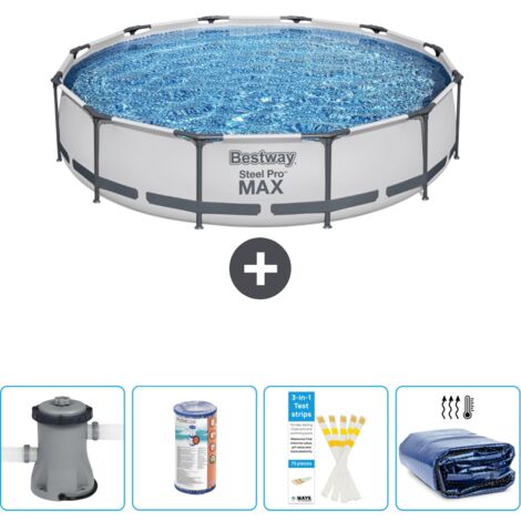 Piscine Bestway Ronde Steel Pro MAX - 366 x 76 cm - Grise - Comprend des Accessoires CB50 (1/4)