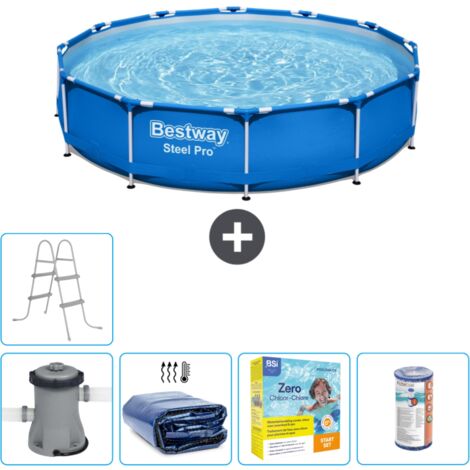 Piscine Bestway Ronde Steel Pro - 366 x 76 cm - Bleue - Comprend des Accessoires CB19 (1/5)