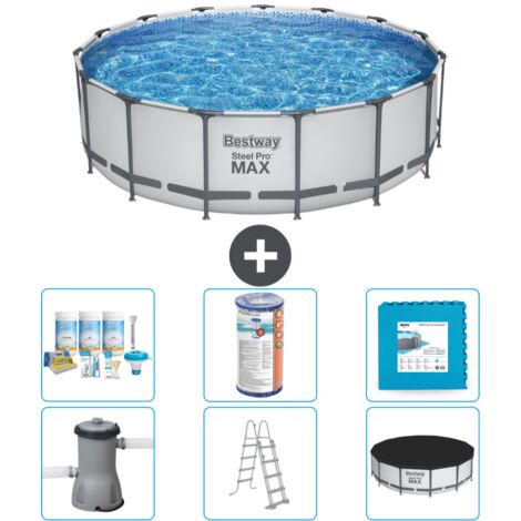 Piscine Bestway ronde Steel Pro MAX - 457 x 122 cm - Grise - Comprend des Accessoires CB30 (1/4)