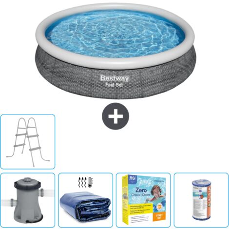 Piscine gonflable ronde Bestway à réglage rapide - Imprimé rotin - 366 x 76 cm - Comprend des Accessoires CB19 (1/5)