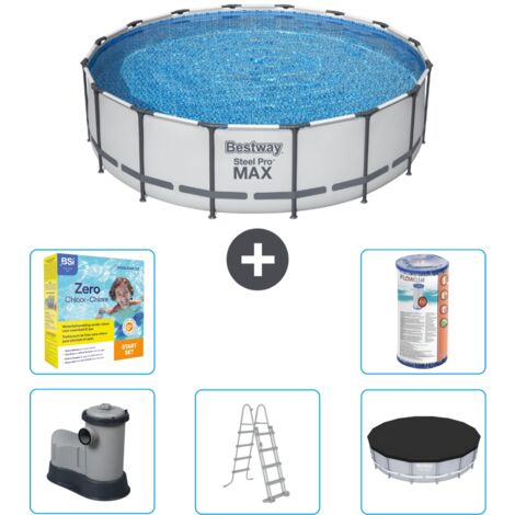 Piscine Bestway ronde Steel Pro MAX - 488 x 122 cm - Grise - Comprend des Accessoires CB33 (1/3)