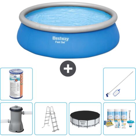 Piscine gonflable ronde Bestway à réglage rapide - 457 x 122 cm - Bleue - Comprend des Accessoires CB24 (1/5)