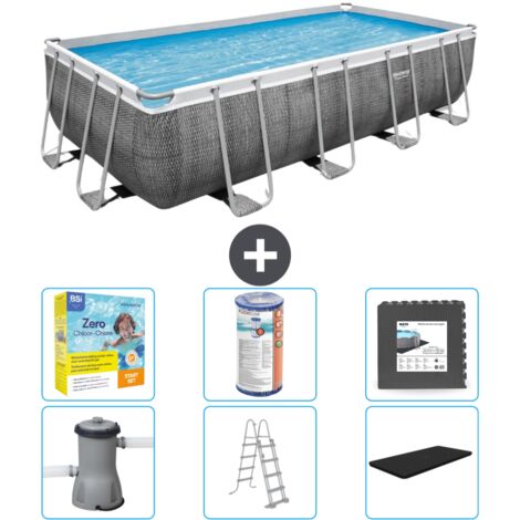 Piscine Rectangulaire Bestway Power Steel - Impression Rotin - 488 x 244 x 122 - Comprend des Accessoires CB35 (1/4)