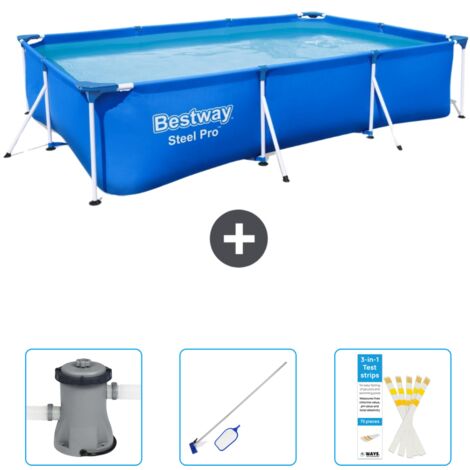 Piscine Bestway Rectangulaire Steel Pro - 300 x 201 x 66 cm - Bleue - Incluse Accessoire CB46 (1/4)