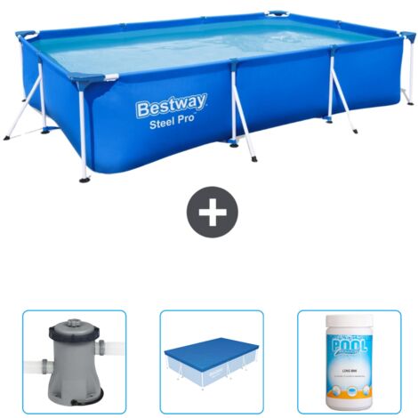 Piscine Bestway Rectangulaire Steel Pro - 300 x 201 x 66 cm - Bleue - Incluse Accessoire CB39 (1/4)