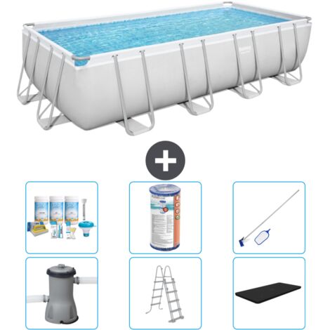 Piscine Rectangulaire Bestway Power Steel - 488 x 244 x 122 - Grise - Comprend des Accessoires CB32 (1/4)