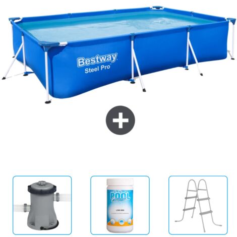 Piscine Bestway Rectangulaire Steel Pro - 300 x 201 x 66 cm - Bleue - Incluse Accessoire CB48 (1/4)