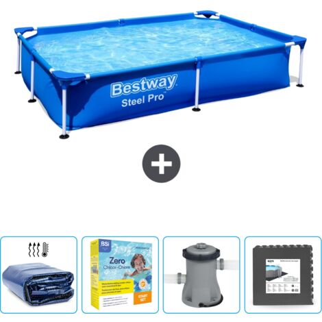 Piscine Bestway Rectangulaire Steel Pro - 221 x 150 x 43 cm - Bleue - Incluse Accessoire CB8 (1/5)