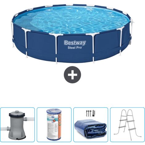 Piscine Bestway Ronde Steel Pro - 396 x 84 cm - Bleue -  Comprend des Accessoires CB59