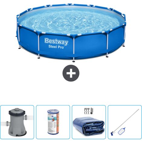 Piscine Bestway Ronde Steel Pro - 366 x 76 cm - Bleue - Comprend des Accessoires CB54 (1/4)