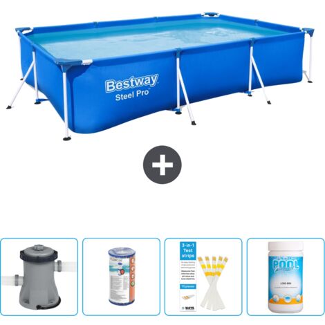 Piscine Bestway Rectangulaire Steel Pro - 300 x 201 x 66 cm - Bleue -  Comprend des Accessoires CB49 (1/4)