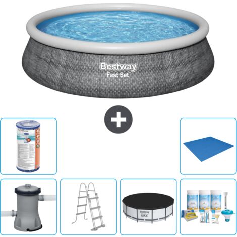 Piscine gonflable ronde Bestway à réglage rapide - Imprimé rotin - 457 x 107 cm - Comprend des Accessoires CB21 (1/5)