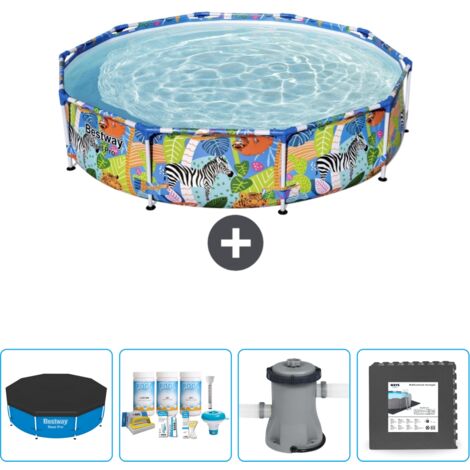 Piscine Bestway Ronde Steel Pro - 305 x 66 cm - Imprimé Jungle - Incluse Accessoire CB3 (1/5)