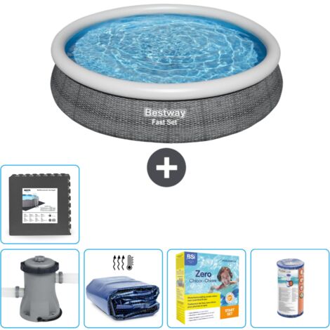 Piscine gonflable ronde Bestway à réglage rapide - Imprimé rotin - 366 x 76 cm - Comprend des Accessoires CB18 (1/5)